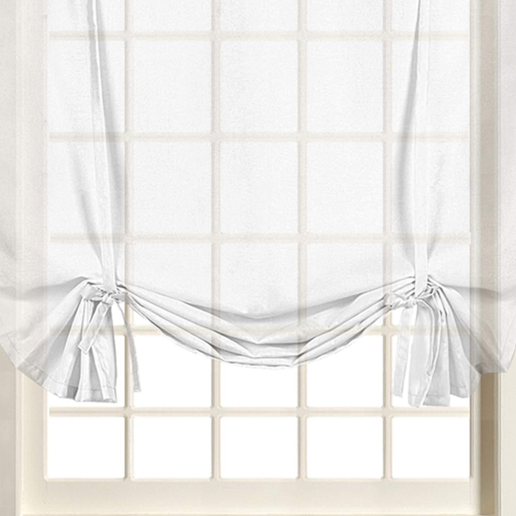 Voile Plain Tie Blind Net Curtain Panels 59" Wide x 54" Drop (White)