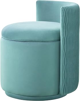 360 Swivel Velvet Vanity Chair with Storage, Barrel Makeup Chair with Wave Back, No Assembly Vanity Stool Small Accent Chair for Living Room, Teal
