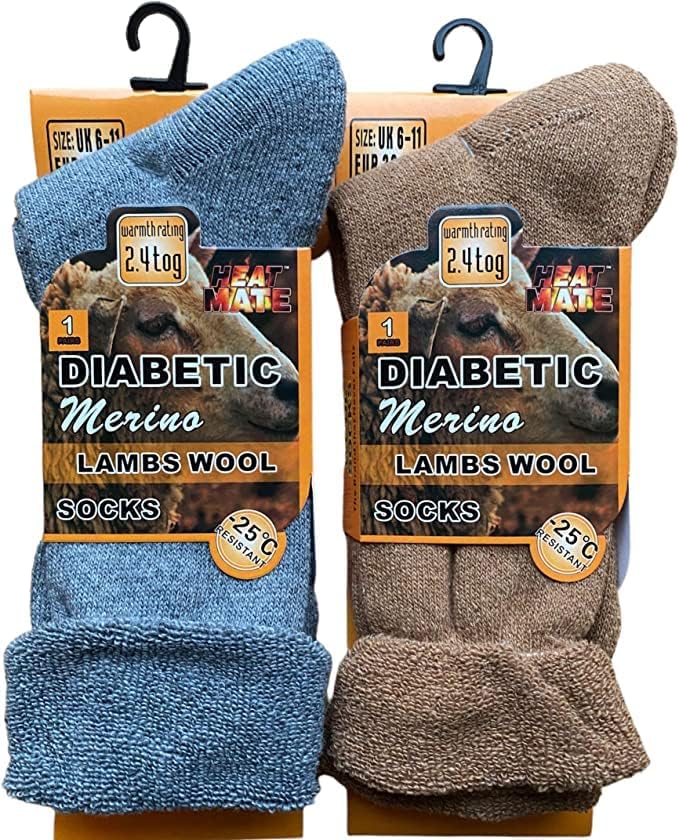 reshmena® 2 Pairs Mens Merino Wool Diabetic Socks Loose Top Men Wool