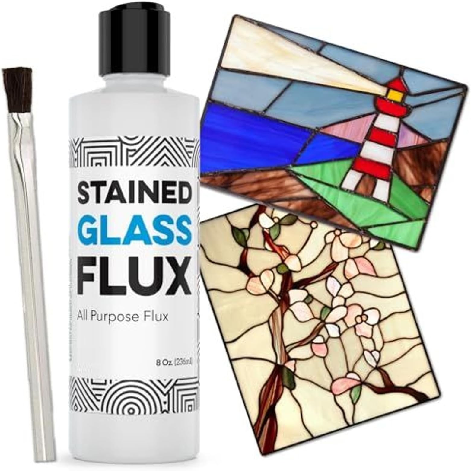 IMPRESA Liquid Zinc Flux for Stained Glass Supplies - 8 Oz Bottle - Water-Soluble Formula & Brush Included - Compatible with Copper, Zinc & Lead Foil for Stained Glass Soldering