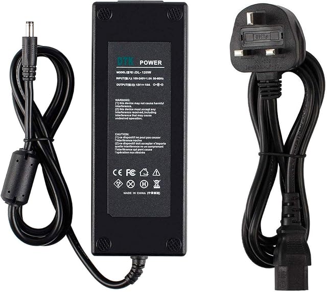 DTK 12V 10A 120W AC Adapter Charger Power Supply for LCD TFT Monitors TVs DVDTVs and other Equipments Power Cord Connector size: 5.5mm X 2.5mm