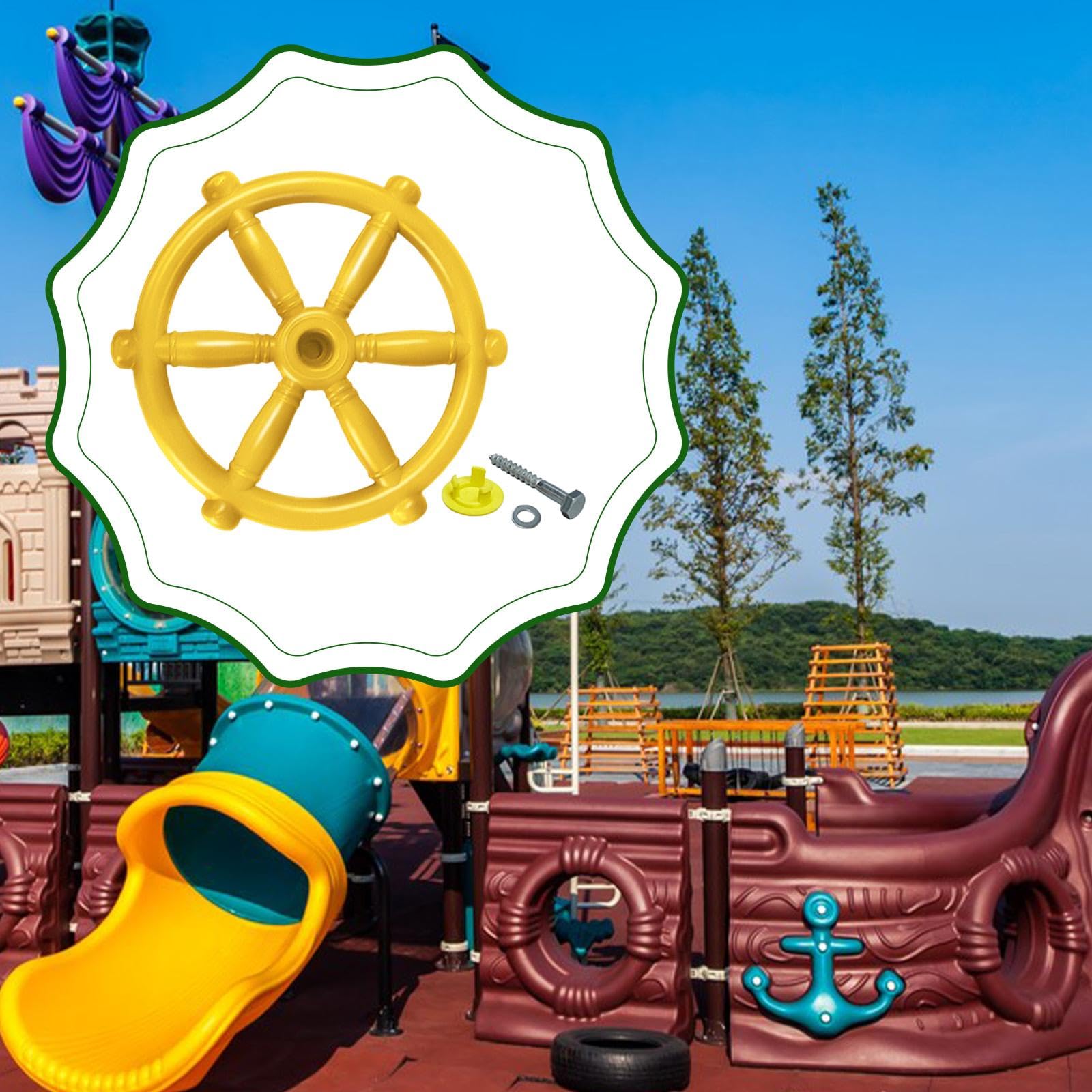 Timón de Barco Pirata Volante Infantil para Casa de Juegos Rueda de Timón para Parque Infantil Accesorio de Gimnasio para Estimular La Imaginación Ade, Amarillo