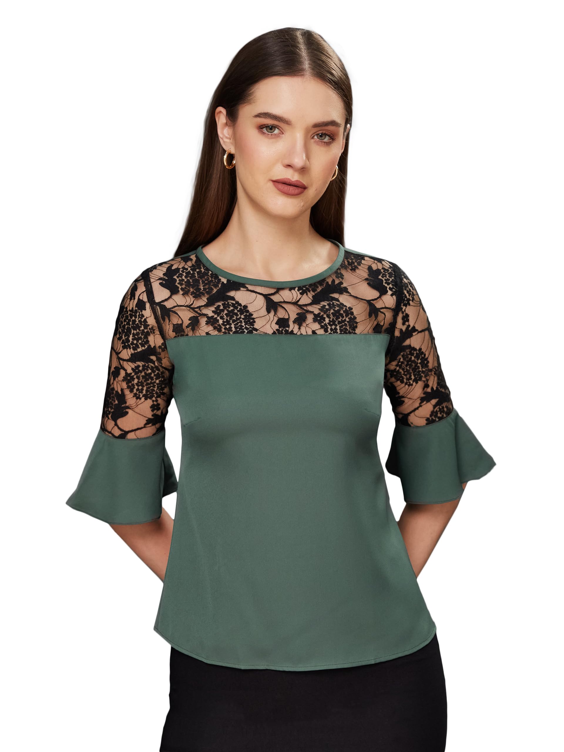 miss chase Women's Solid Round Neck 3/4 Sleeve Relaxed Fit Regular Top-picture-43