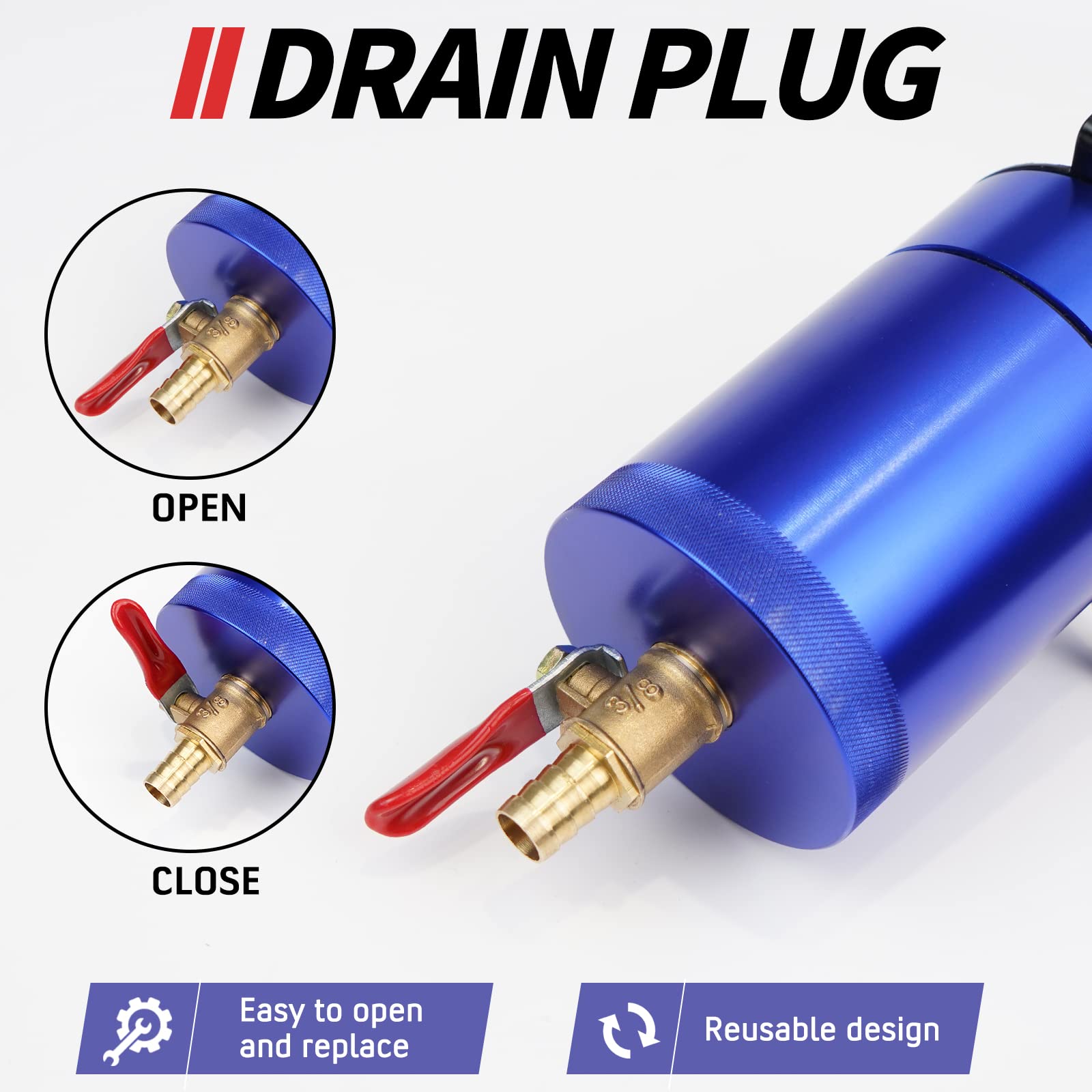 WENJTP HTRACING Kit De Récupération D'huile Avec 4 Adaptateurs Filtre De Reniflard Bouchon De Vidange 2 Ports (1 Sortie 1 Entrée) 150 Ml Universel En Aluminium Déflecteur Réservoir D'huile