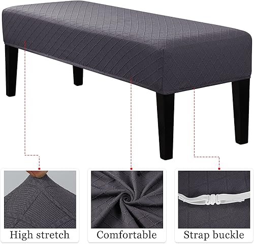 Miniatura 4 de Fundas elásticas para banco de comedor, fundas de asiento de comedor de tela jacquard, fundas para sillas de banco, fundas rectangulares para