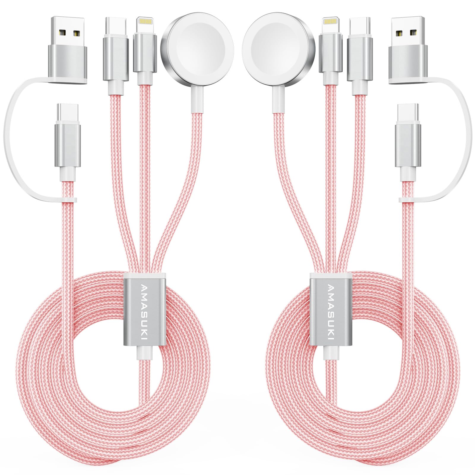 Photo 1 of 2Pack Travel Essentials,3 in 2 USB C Cable for Apple Watch Charger,iPhone Charger,Multi Charging Cable,Cruise Vacation Camping,Portable for iWatch Series 11-2/Ultra/SE & iPhone 17-12,Car,Pink