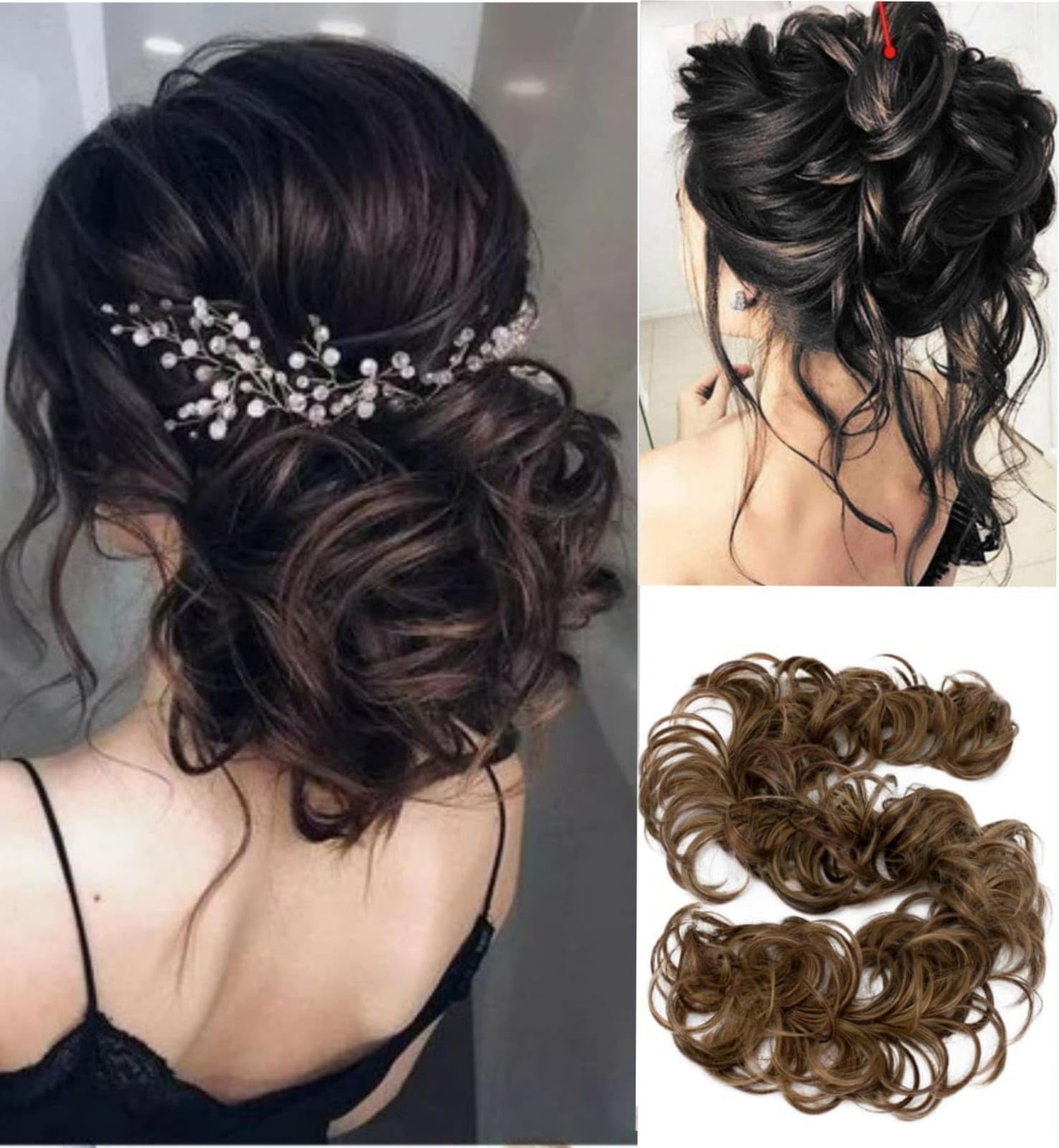 HAIR WALA™ Chignon Scrunchie, Synthetic Messy Hairs Ties, Elastic Hair Band, Wavy Frill Hair Bun for Women, Long Wrap, DIY Chignon Bendable Ponytails, Hair Extension, 36 Inch Long (Highlights)