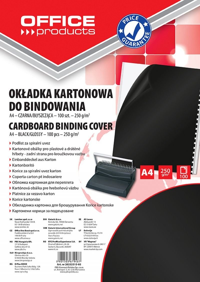 Binding Covers Office Products Cardboard A4 250 GSM 100 Pcs Black Glossy/Presentation/Type-for Binding/Kind-Back, Cardboard/Material-Cardboard/Colour-Black/Format-A4 / Weight (g/m2)-250
