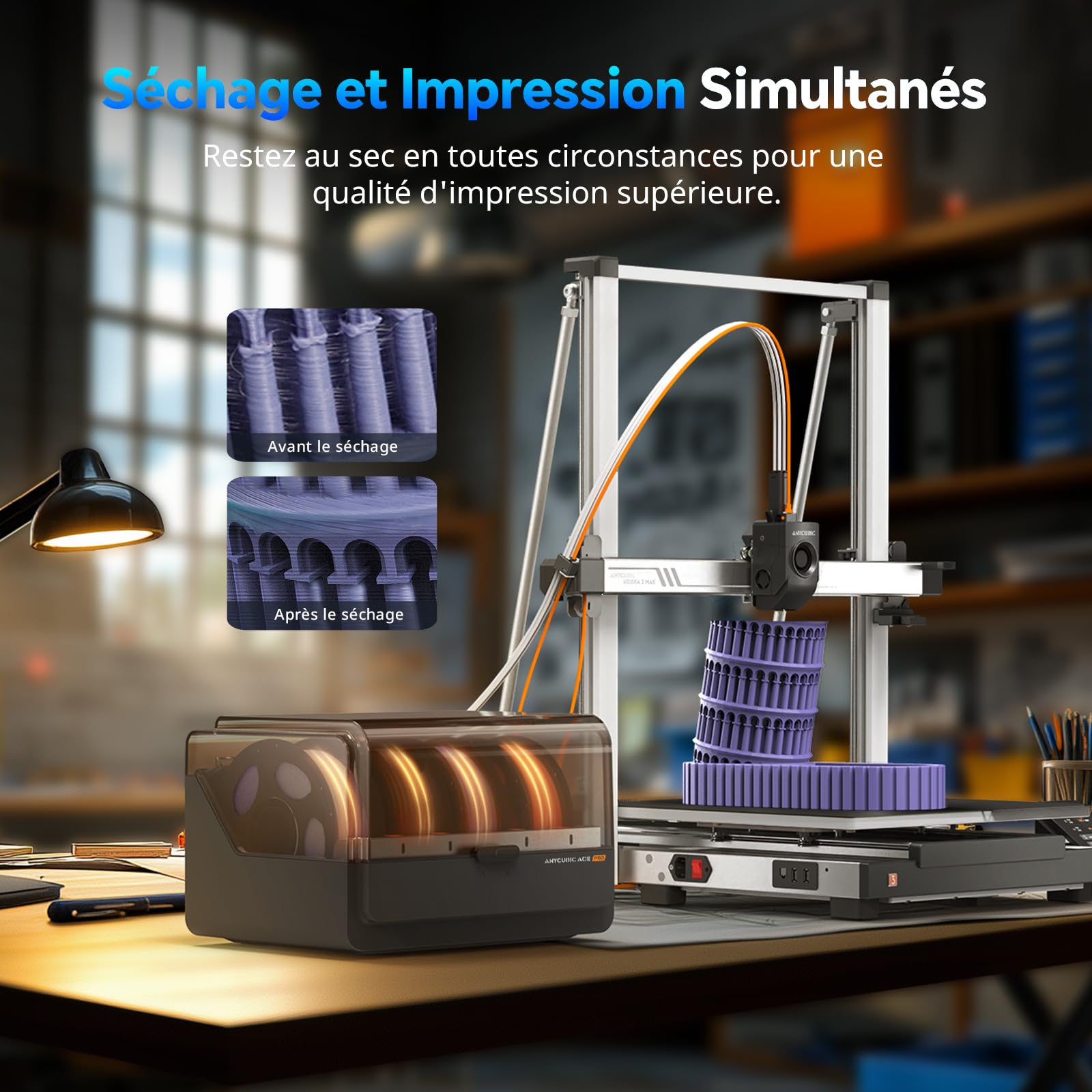 Anycubic Kobra 3 Max Imprimante 3D Intelligent ACE Pro, Impression Intelligente Multicolore, Impression 3D pour débutants