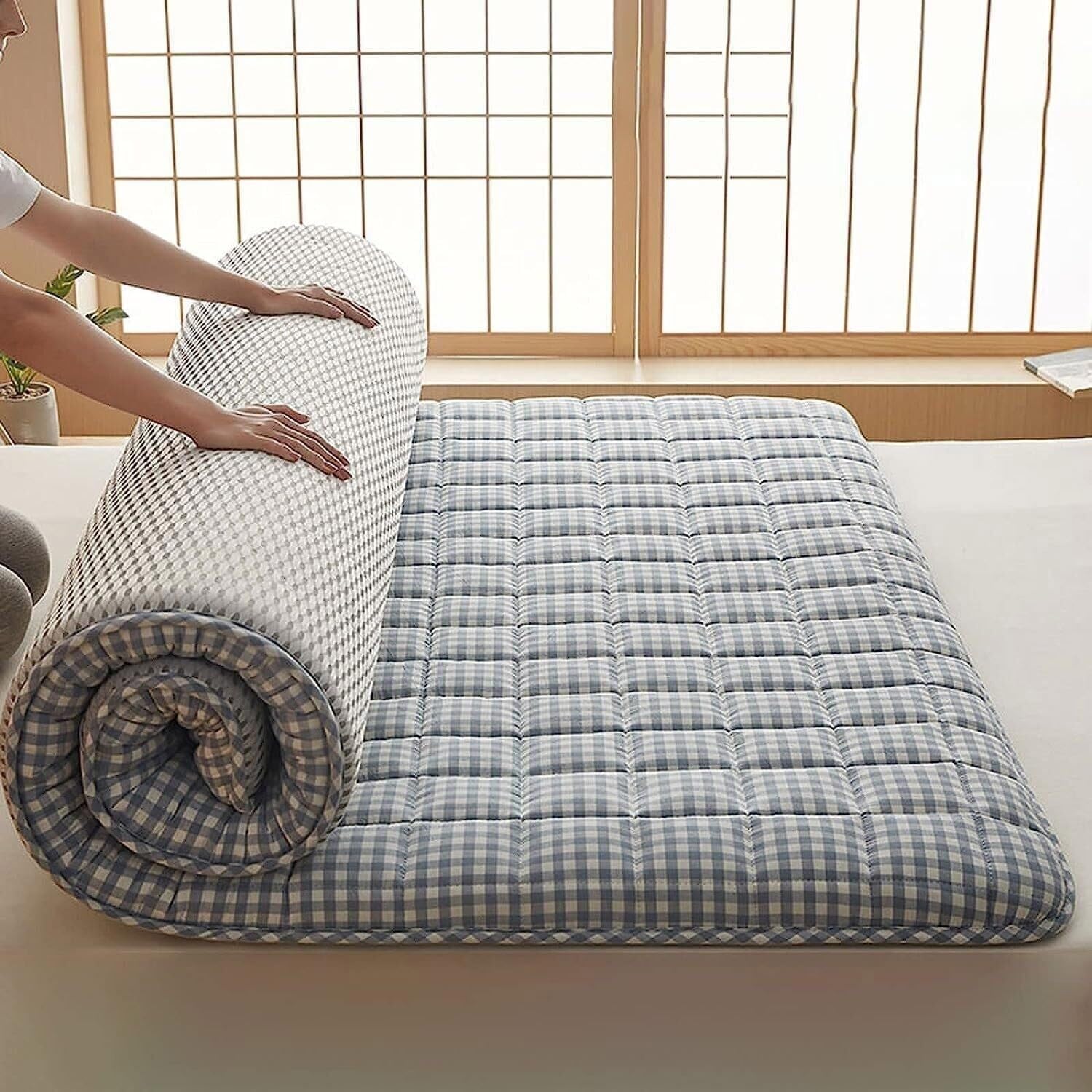 Bardzo gruby japoński materac futon, składany, miękki i wygodny materac sprężynowy do domu i podróży, idealny do relaksu i snu (DD 90 x 190 cm)