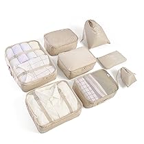 BillyBath Set di organizer per valigie, sacchetti per vestiti, borse per scarpe, organizer da viaggio,organizer valigia viaggio, borsa per valigia (8 pezzi, beige) Marca: BillyBath