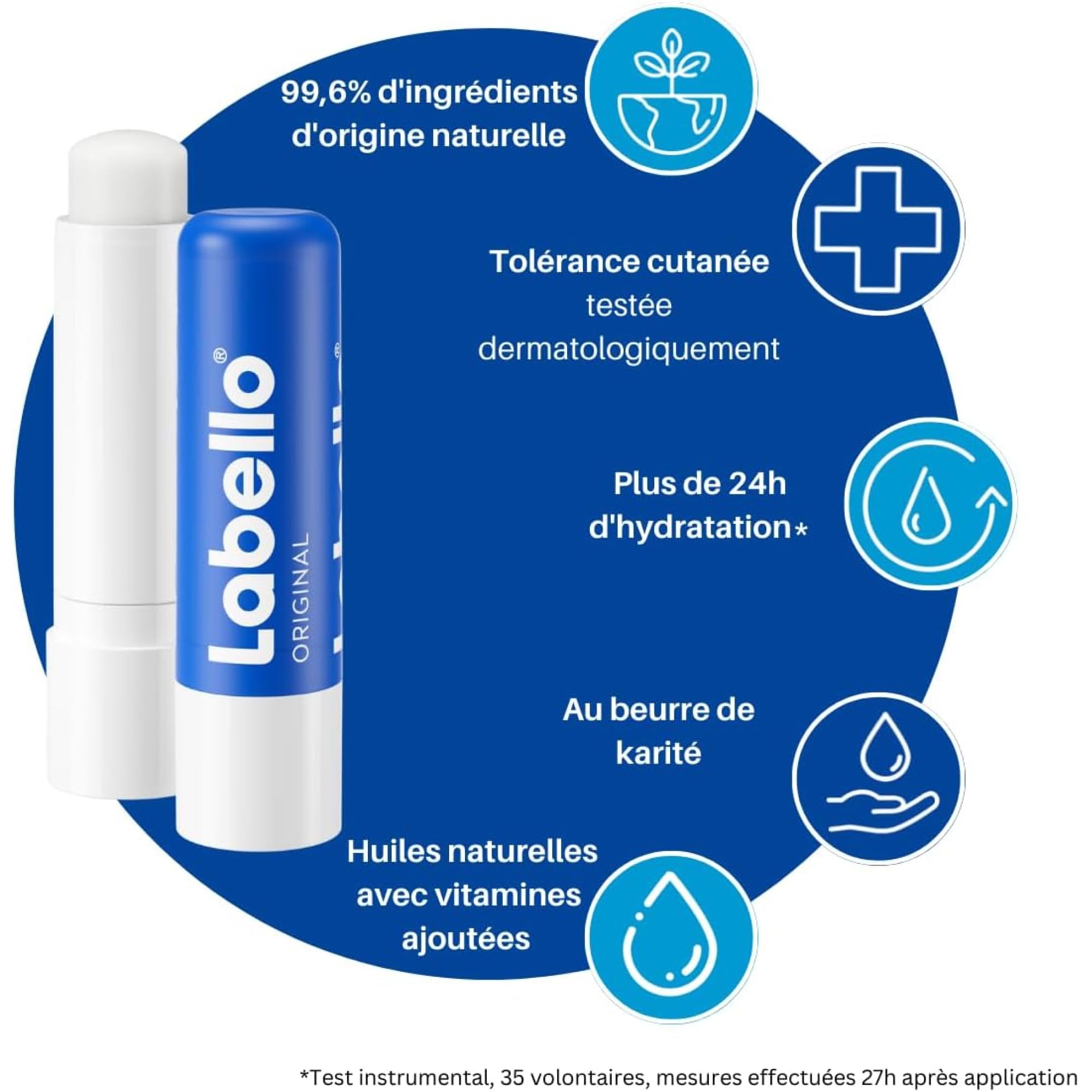 LABELLO Original (1 x 4,8g), Baume à lèvres enrichi en huiles naturelles et à la texture onctueuse, Soin des lèvres Hydratation longue durée pendant 24H