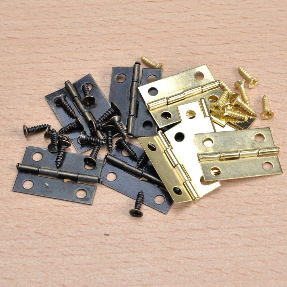 Bisagras for Puertas Bisagras Pequeñas 100 Piezas Mini Bisagras A Tope 24 Mm * 16 Mm Y 400 Piezas Tornillos (Bronce/Dorado) con Caja De Plástico Gabinete De Muebles En Miniatura Bisagras Pequeñas-Bron