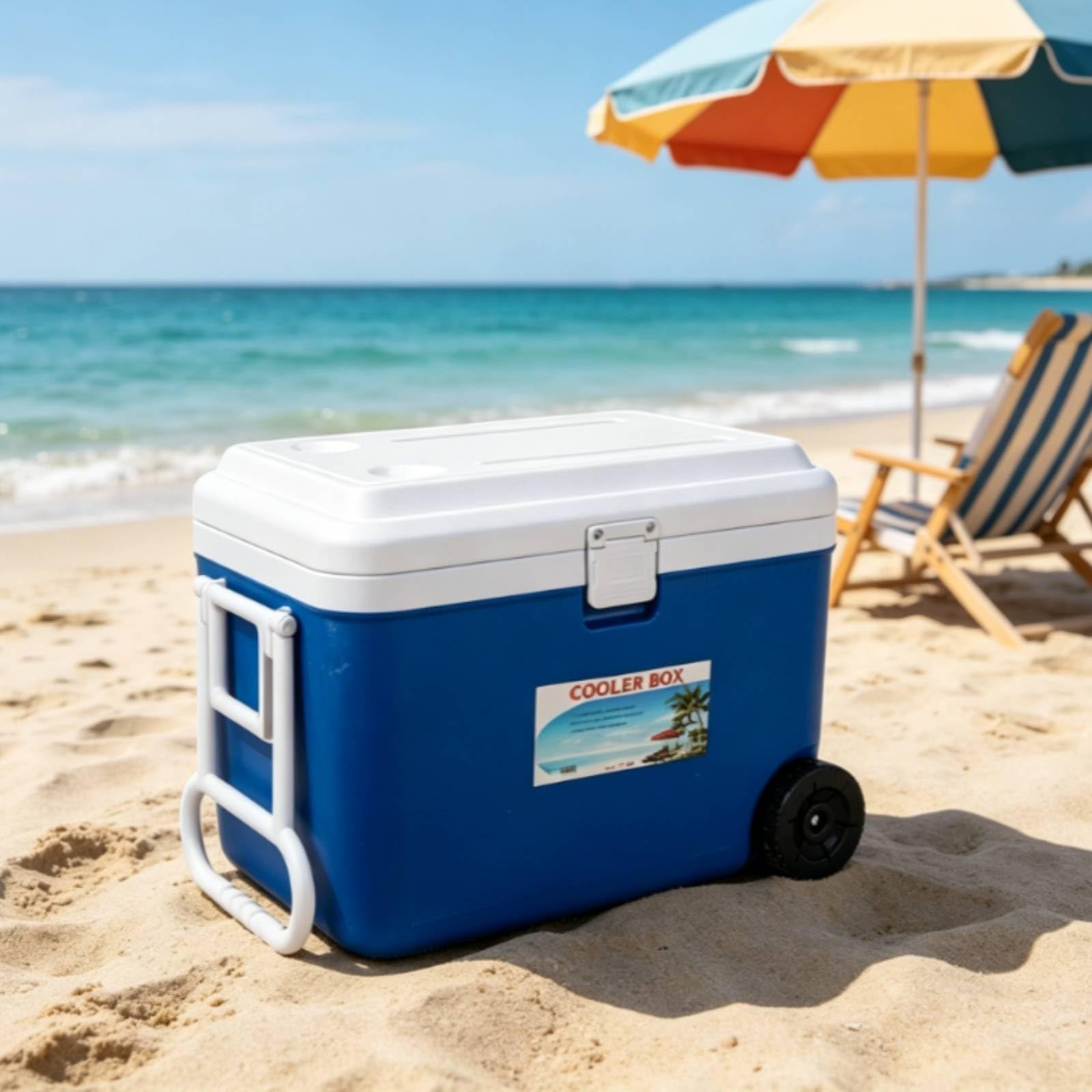 rockible Refrigeratore Portatile Carrello Frigo Scatola Termica Contenitore a Ruote Maniglia Laterale Chiusura Frontale Adatto per Campeggio Feste Picnic Viaggio