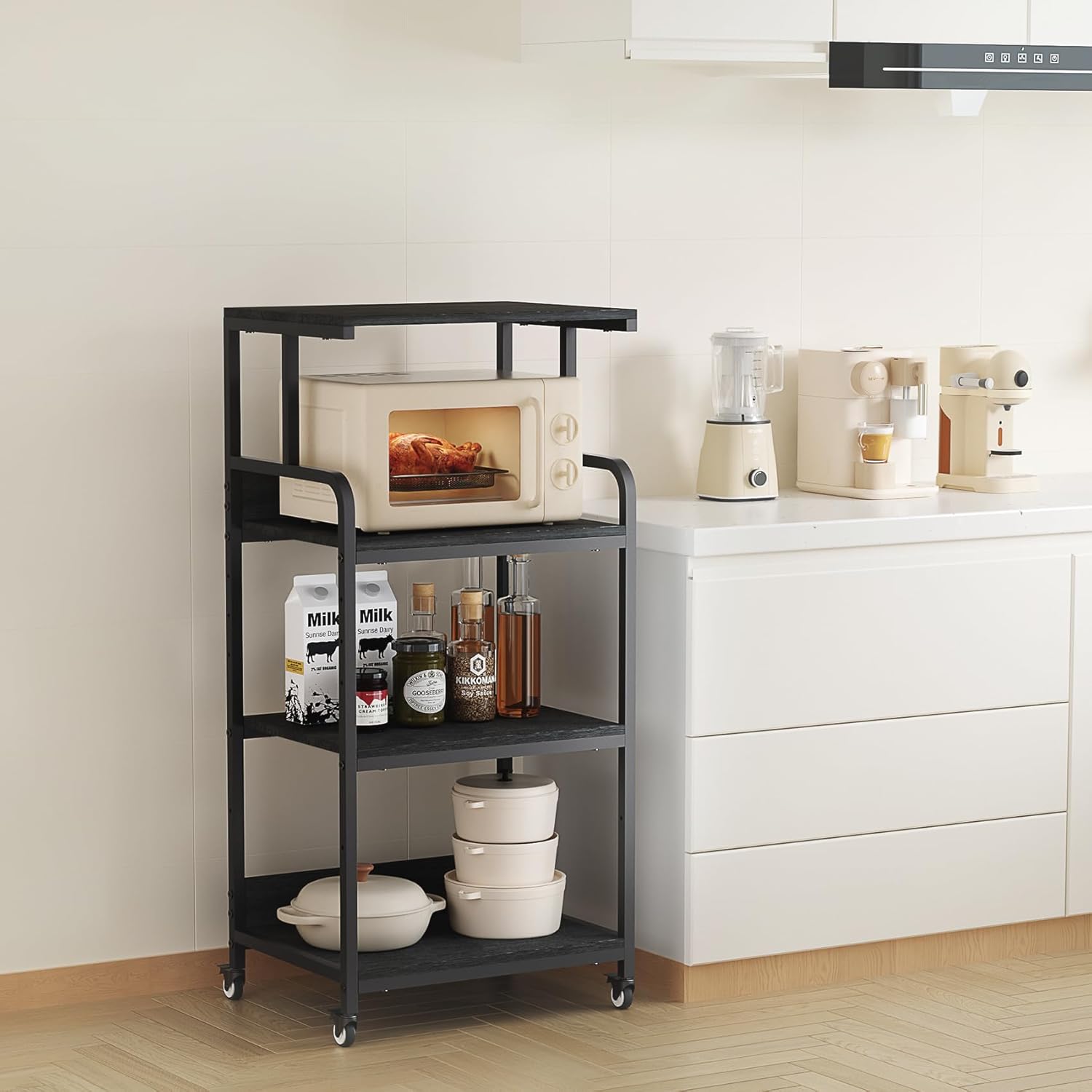4 Tier Printer Stand with Wheels, Extra Large Tall Printer Table for Home Office, Printer and Shredder Stand with Storage Shelf (Black)