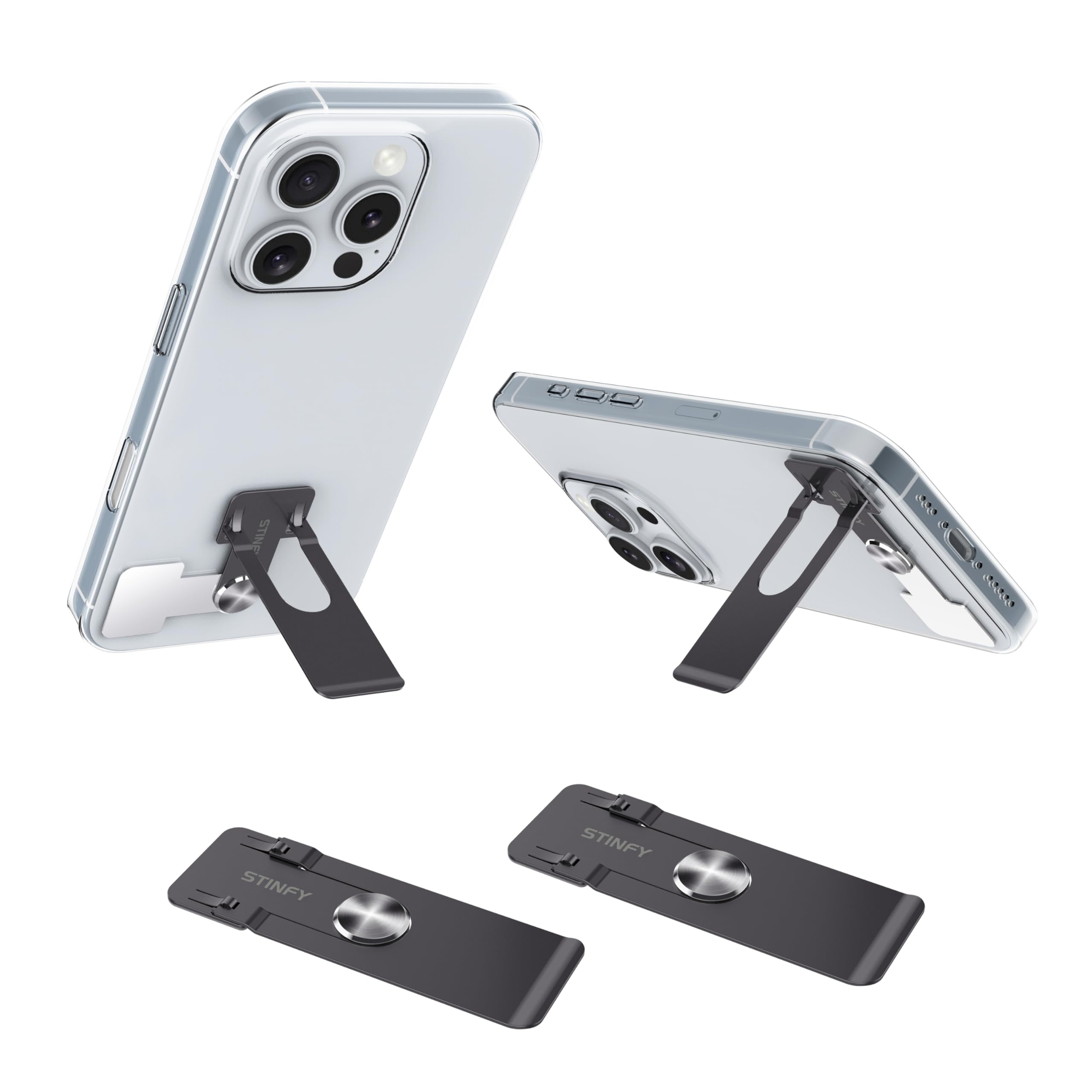 Phone Slim Kickstand, Ultra Thin Vertical and Horizontal 360° Rotating Universal Steel Metal Stable Stand Pocket Friendly Sticky Holder for iPhone Samsung Cellphone Case (Black 2-Pack) 2-Pack Black