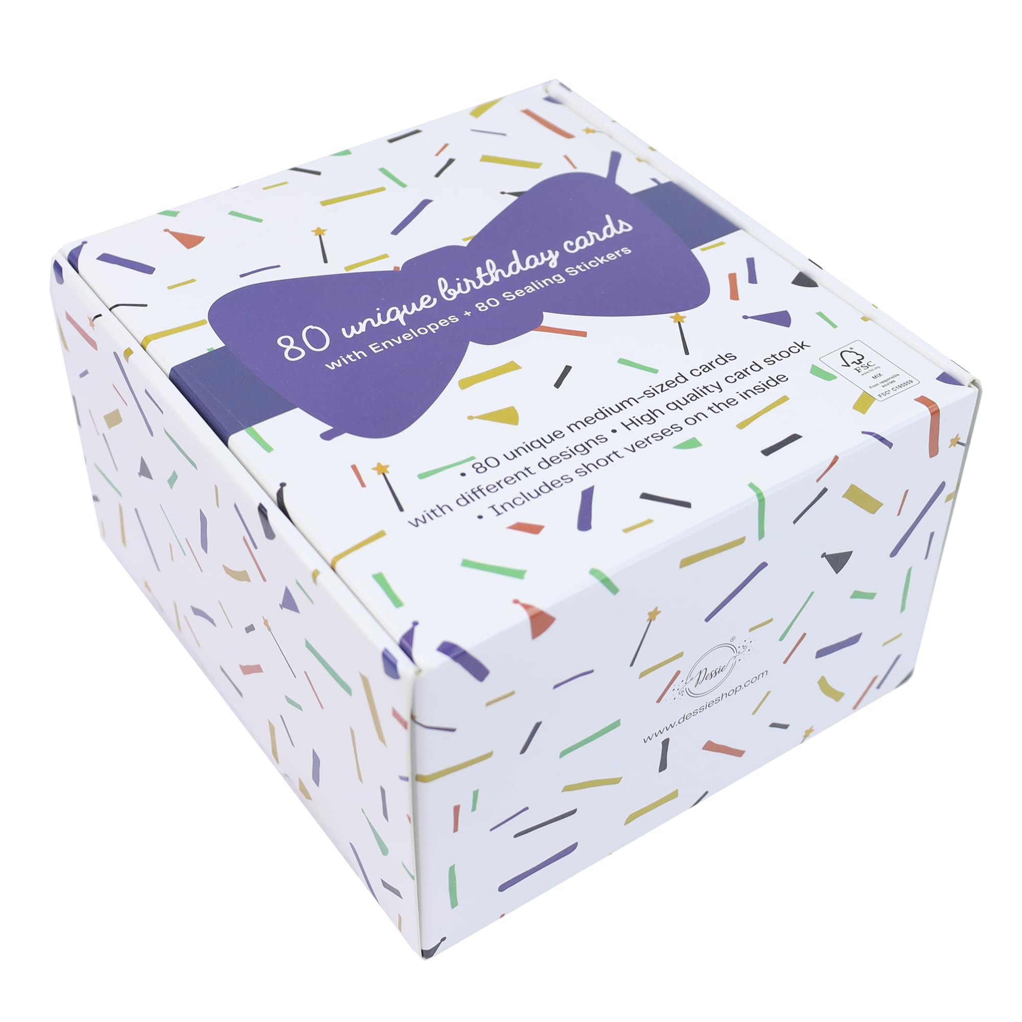 Dessie Assortimento di 80 biglietti di auguri di buon compleanno – Biglietti di compleanno sfusi con buste, messaggio all'interno, scatola e sigilli d'oro – Confezione multipla di biglietti di