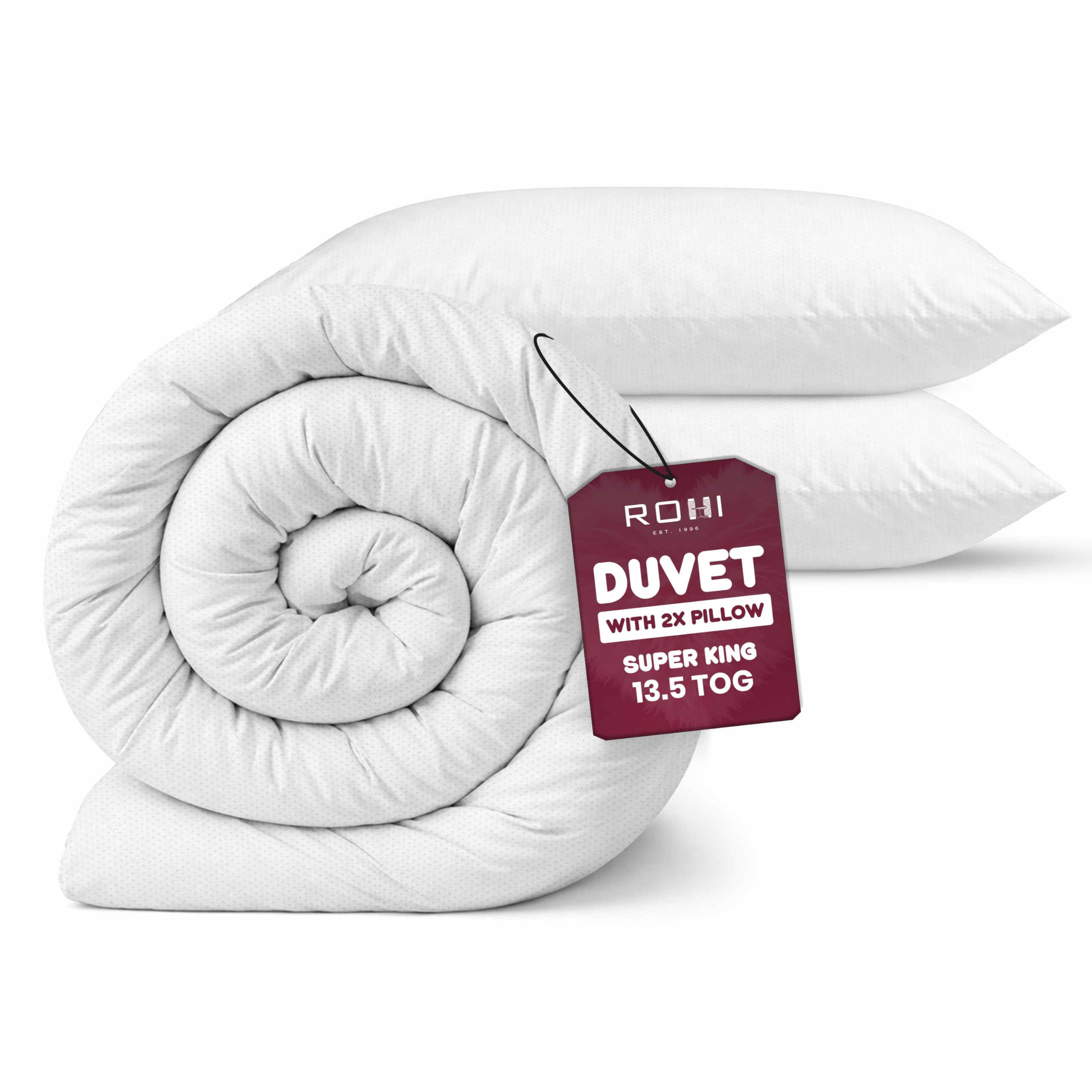 Rohi White Anti-Allergy Super King Duvet 13.5 Tog With 2 Deluxe Pillows – Luxurious Warm Winter Duvet – Soft & Breathable Corvin Quilt