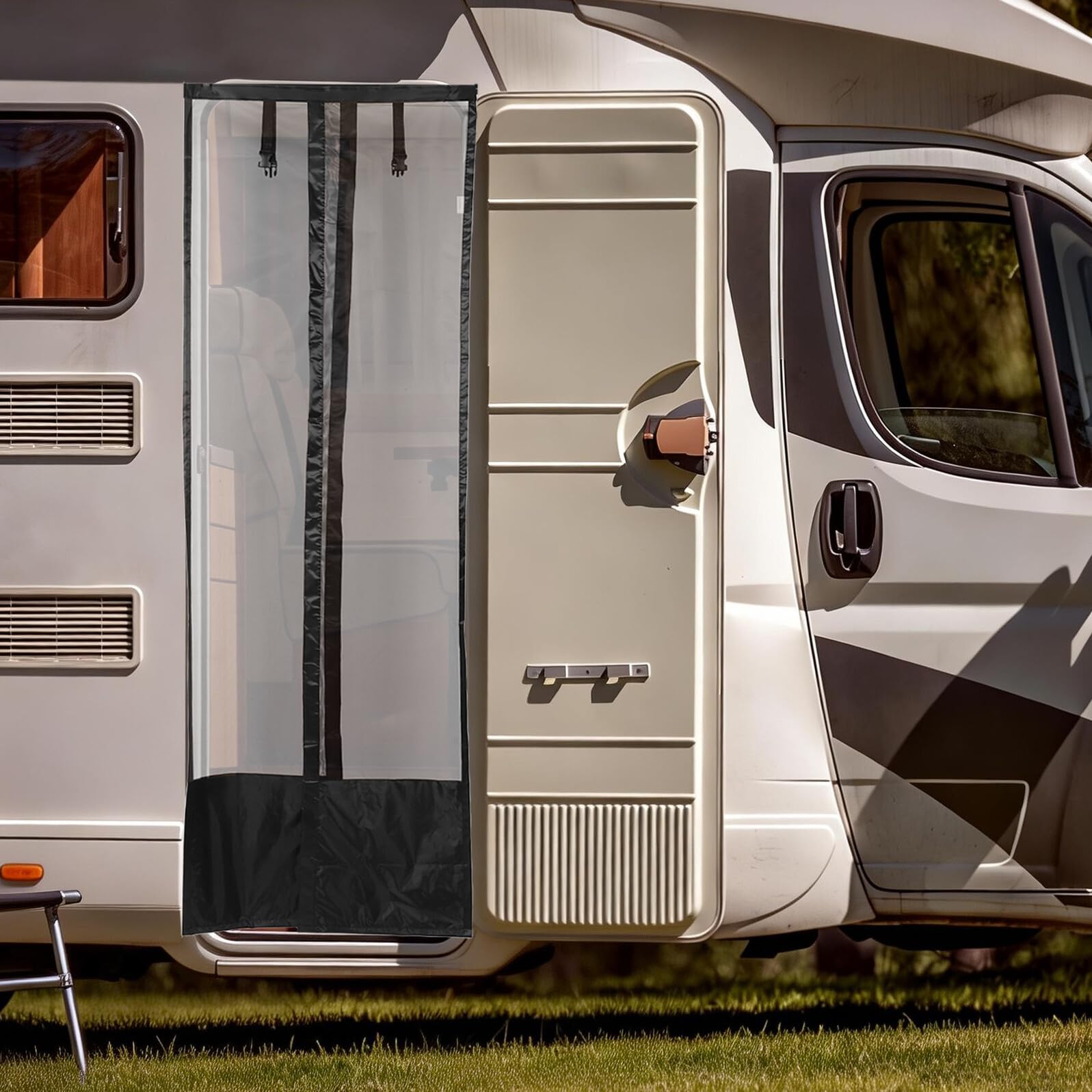 Rideau de Porte de Camping-Car Noir 420d Pa, Protection Intégrale