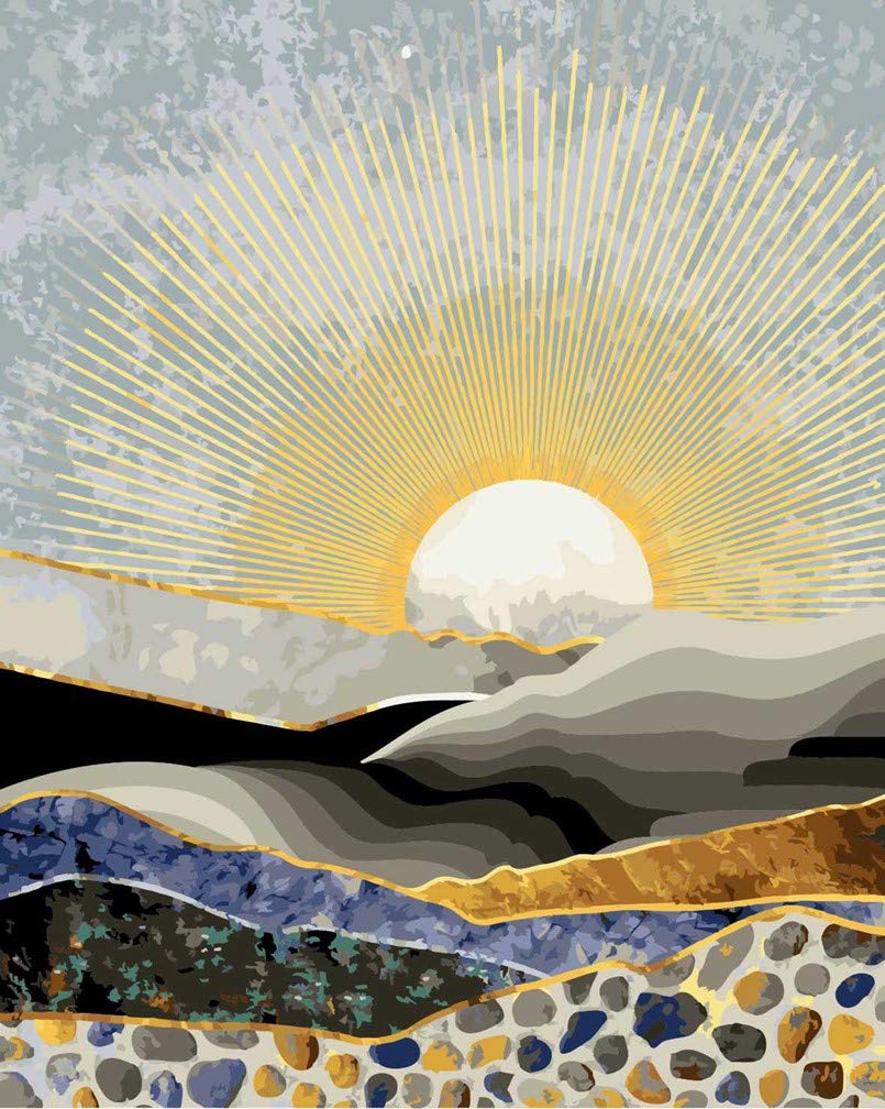 Awesocrafts Paint by Numbers Kits, Abstract Waves Sunrise Modern Art Number Painting for Adults and Kids 16x20 inch Framed or Not (Sunrise, No Frame)