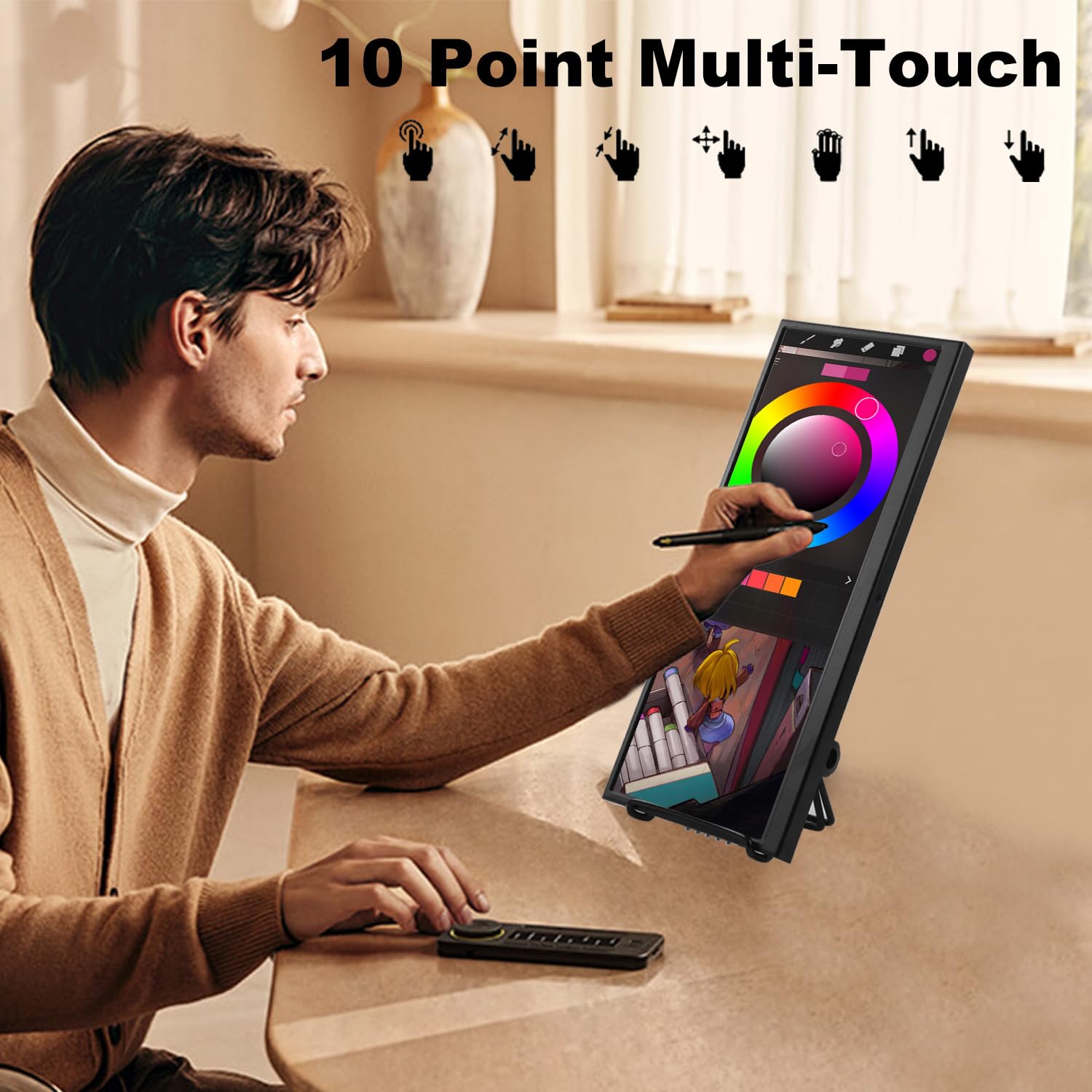Prechen 12.3 Inch Touchscreen Secondary Monitor, IPS Stretched Bar LCD Travel Touch Display 1920 * 720 HDMI USBC, Portable Touch Screen for Laptop Computer Windows GPU CPU RAM Monitoring — view 10