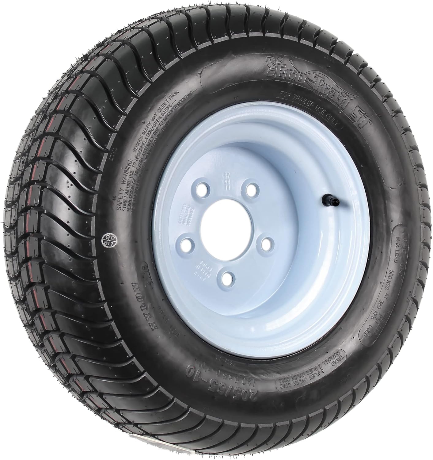 eCustomrim Trailer Tire On Rim 205/65-10 20.5X8.0-10 5 Lug White Wheel Load Range E - 2 Year Warranty w/Free Roadside