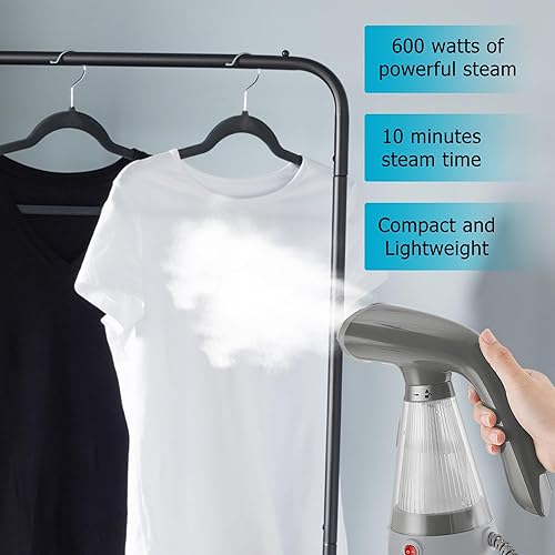 Miniatura 2 de True & Tidy Vaporizador portátil de mano para ropa con placa de vapor de acero inoxidable, 600 vatios de potente vapor, compacto y ligero, gris