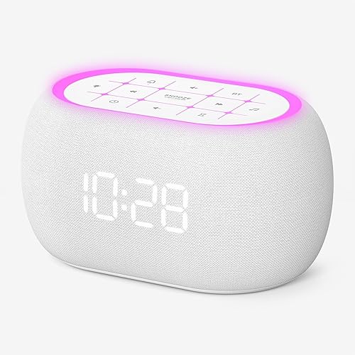 Miniatura 9 de ANJANK Reloj despertador con máquina de sonido ultra con altavoz Bluetooth, 21 sonidos relajantes, 7 luces nocturnas, 0-100% atenuadortemporizador