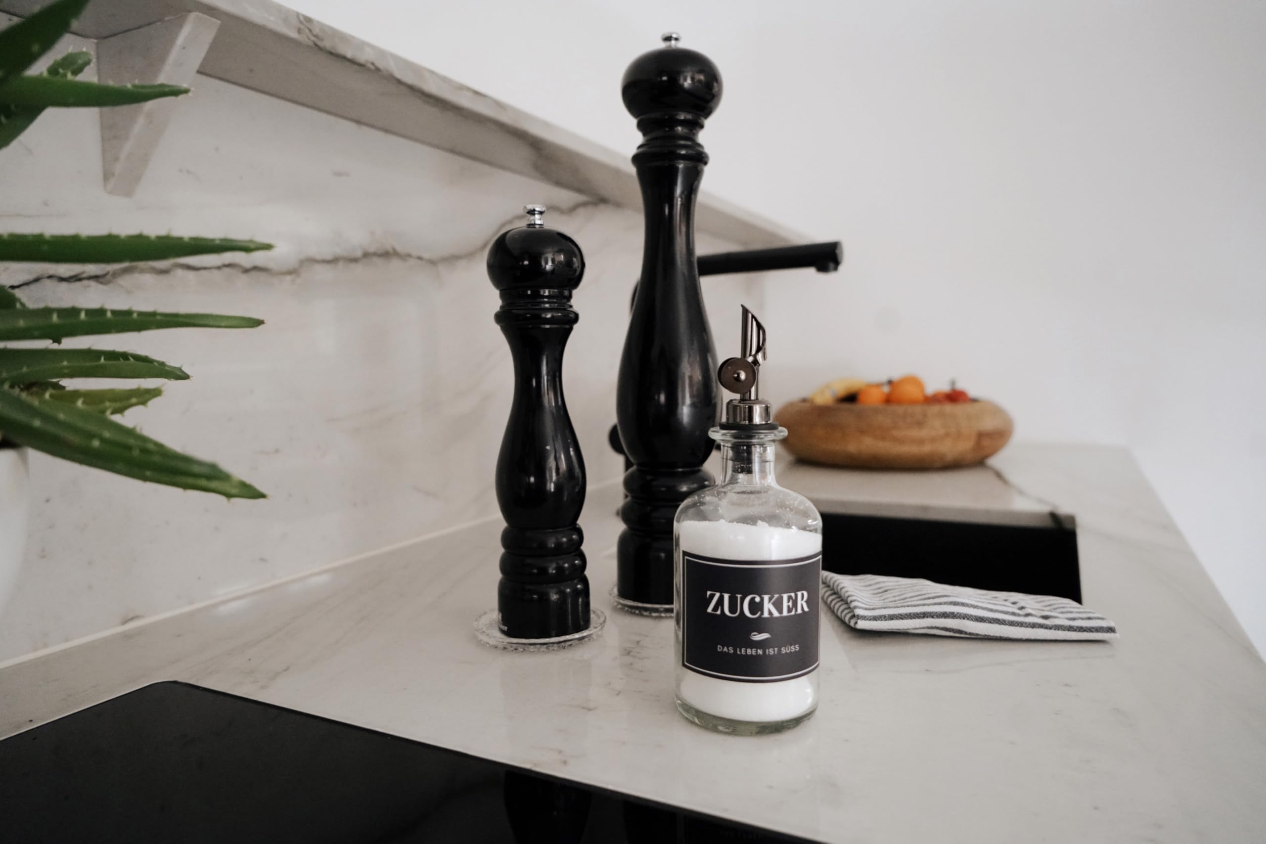 Lifestyle Lover Zuckerstreuer, Glas 350ml Flasche, Dosierer aus Edelstahl, ideal für weißer/brauner Zucker, Kakao (Zucker)