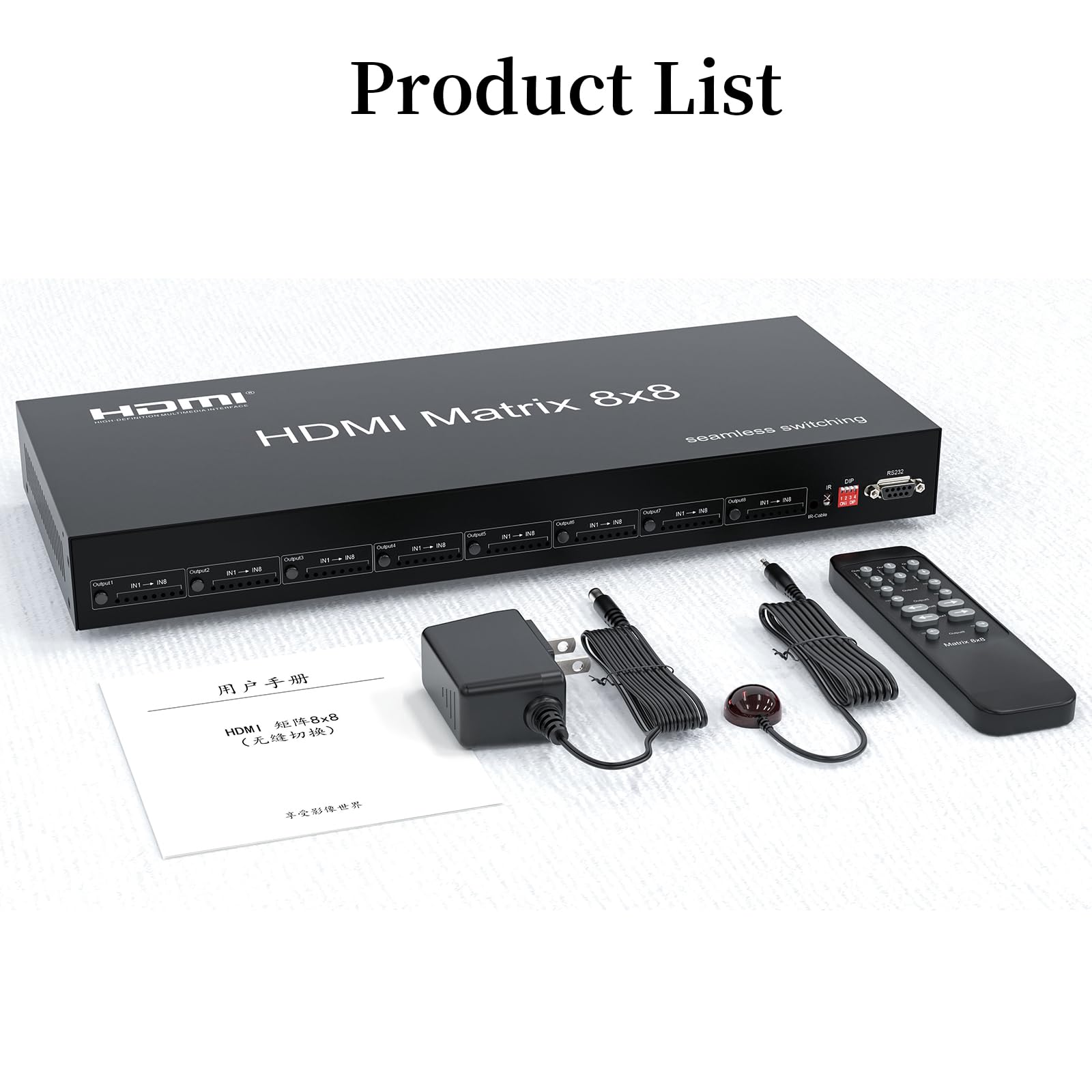 ICUIXIAN 8x8 Seamless HDMI Matrix Switch 2K60Hz con Control Remoto RS232, Matriz HDMI 8x8 con Salida de Audio, Compatible con EDID Dip, conmutación sin interrupciones, 3D, DTS-HD/Dolby TrueHD
