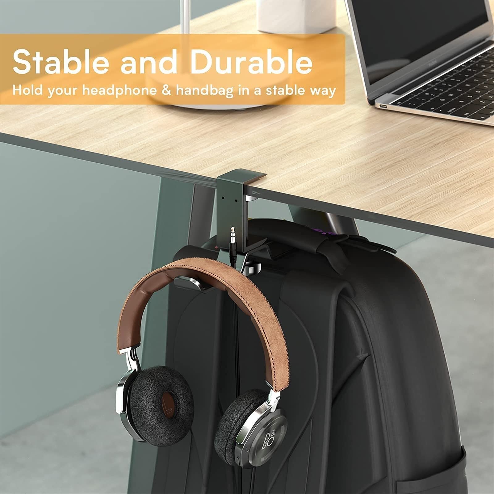 Supporto per cuffie Doppio supporto for cuffie girevole a 360° Gancio sotto la scrivania Supporto for for for in alluminio Compatibile con universali, Nero