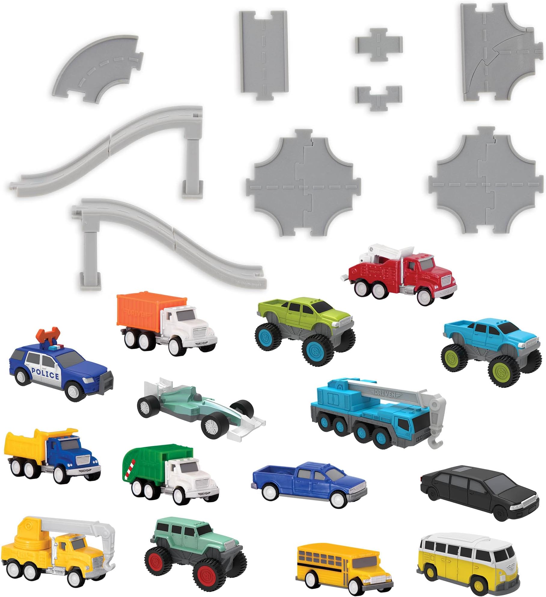 Driven by Battat – 61-Piece Pocket Playset with 15 Mini Cars, Track, Ramp & Accessories – Durable Vehicle Playset for Kids Ages 3+ – Great for Imaginative Play & Gift Giving
