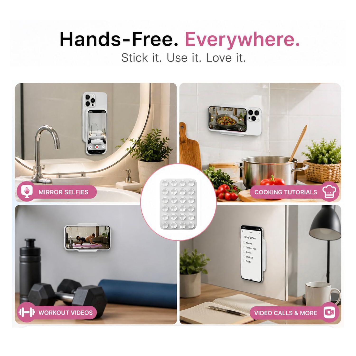 HUMBLE® Double Sided Silicone Suction Phone Sticker Grip, Sticky Phone Mount, Hands-Free Mobile Holder, Reusable Anti-Slip Stand for Mirror, Glass, Tile, All Smartphones for Selfie & Video(Pack of 4) — Amazon image 6