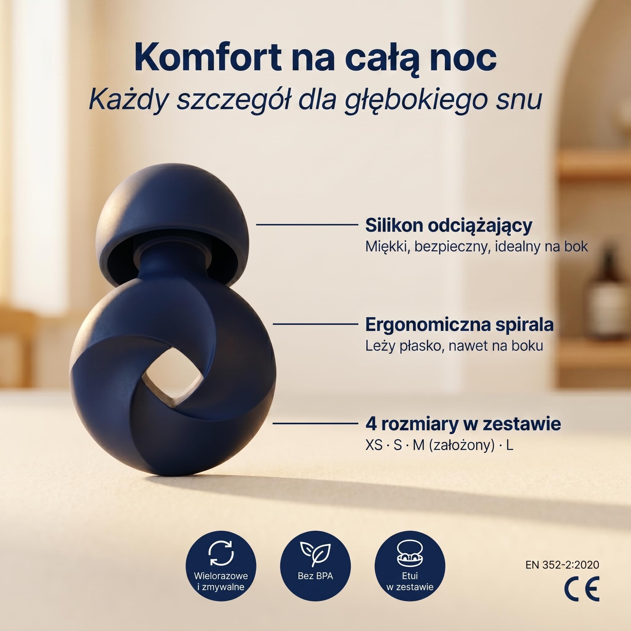 Counting Sheep Zatyczki do uszu | Miękkie silikonowe do snu, relaksu & podróży | Redukcja hałasu 21 dB SNR | Wygodne, wielokrotnego użytku dla śpiących na boku (Granat Nocny, Dream Edition)