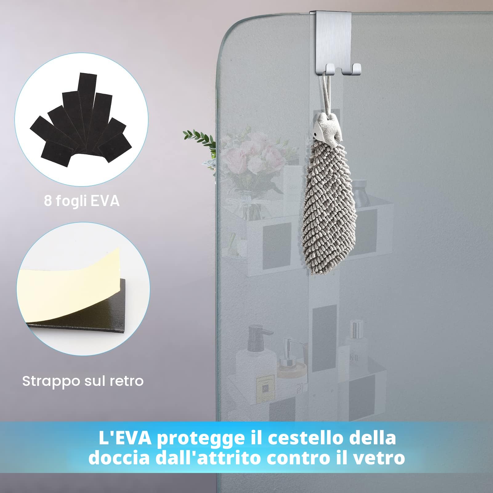 Mensola Doccia da Appendere, Porta Bagnoschiuma da Doccia in SUS304 Acciaio Inox da Appendere al Porte Doccia in Vetro, Argento (Doppio strato argento)