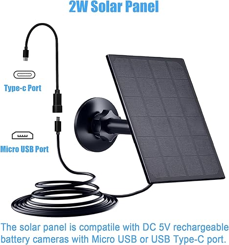 Miniatura 2 de Zivif Panel solar para cámara de seguridad, cargador solar de 2 W con puerto micro USB y USB-C para cámara de batería recargable, con soporte de