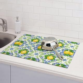 Italian Lemon Large Absorbent Dish Drying Mat For Kitchen Counter,18*24inch | Italian Lemon Dish Drying Mat For Kitchen Counter, Large Absorbent Dish Draining Pad Kitchen Decor,18*24inch