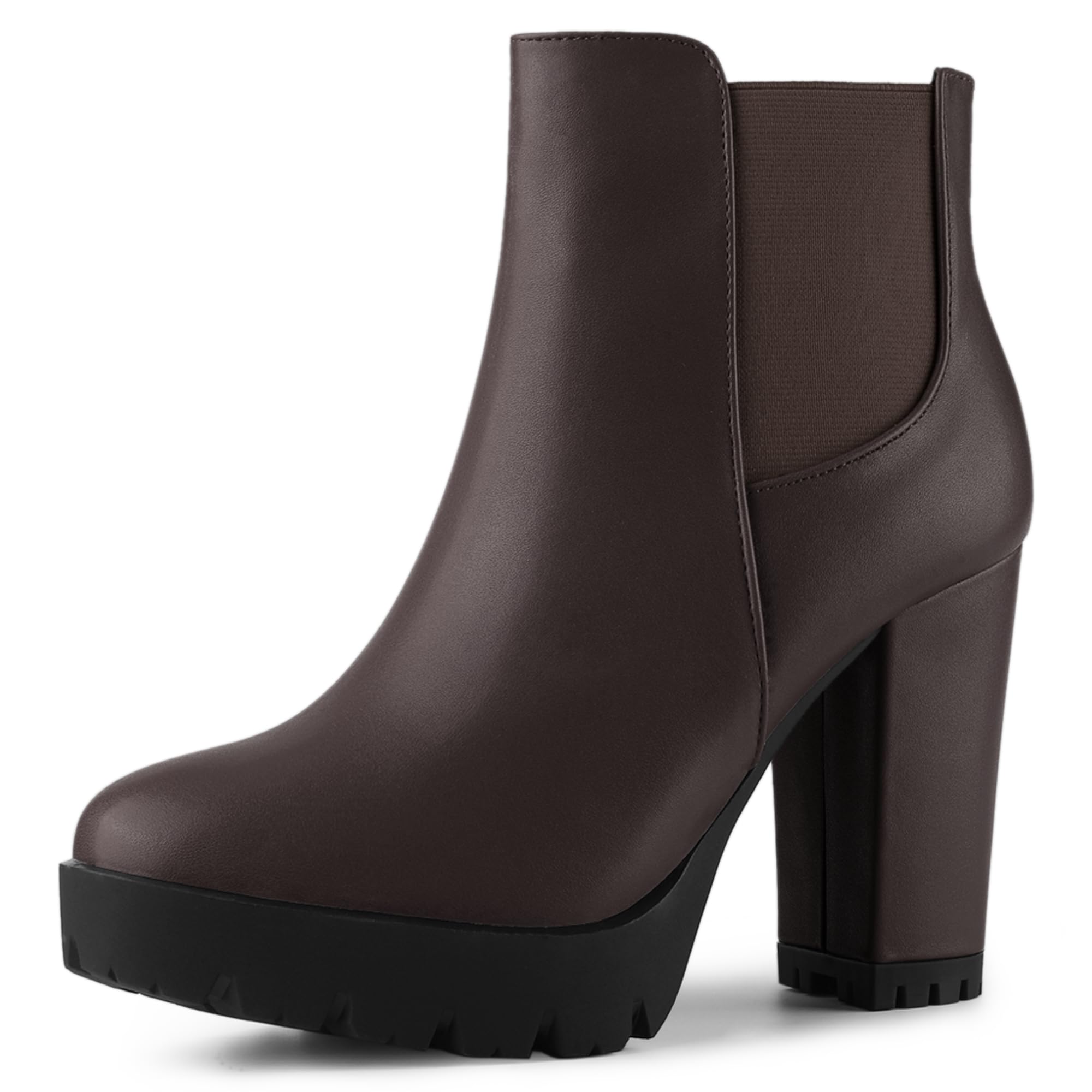 Allegra K Womens Round Toe Zipper Block Heel Platform Ankle Boots