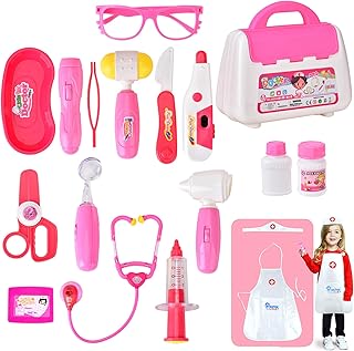 Queta Doctor's Case, Doctor's Toy, Dentist Doctor Set, 18-Piece Medical Kit, Educational Toy, Children's Role Play for Toddlers from 3 Years (Pink)