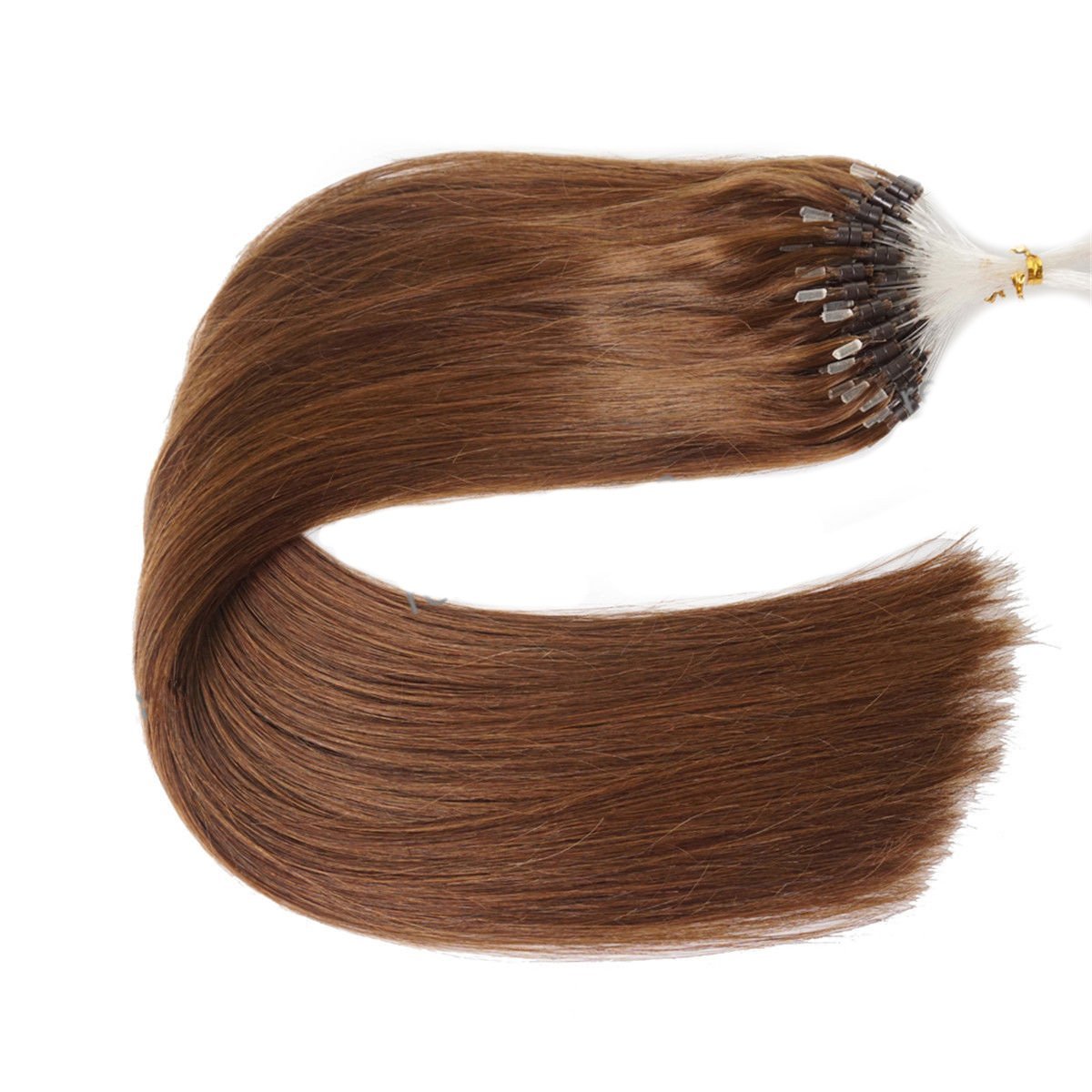 1G/S Double Silicone Remy Loop Micro Ring Beads Human Hair Extensions Straight Hair (16" 100S, Chocolate Brown)