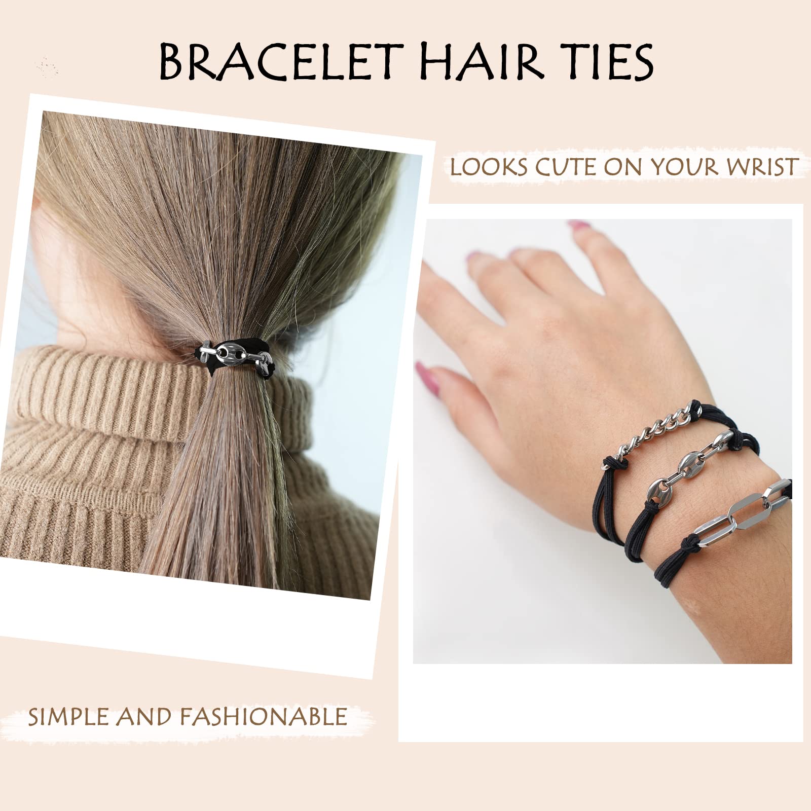 Amazon.com : Bracelet Hair Ties Black Hair Tie Bracelets For  display picture 3