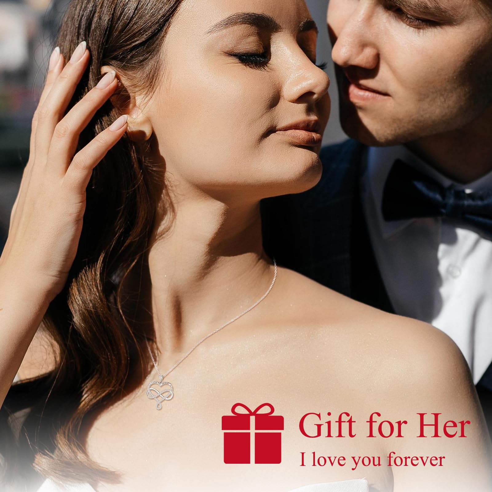 AENEAS Siver - Collana con ciondolo a forma di cuore, da donna, con ciondolo a forma di infinito, idea regalo per fidanzata, moglie, compleanno, 20 pollici, Argento sterling