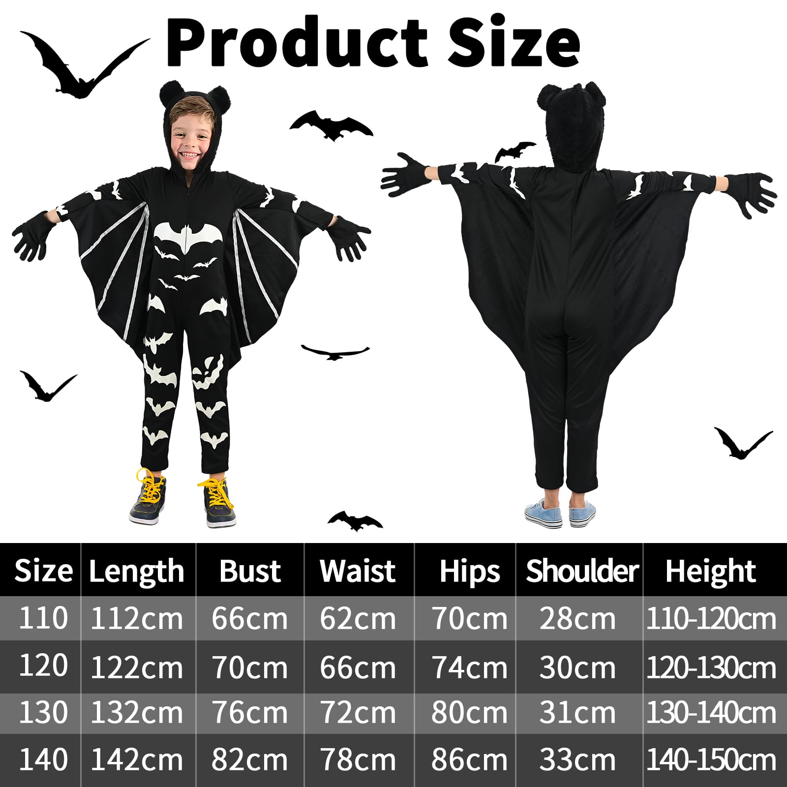 Smlper Bat Costume, Halloween Costume, Children's Costumes, Glow Bat costume, Carnival Costumes for Boys and Girls (XL) - Image 3