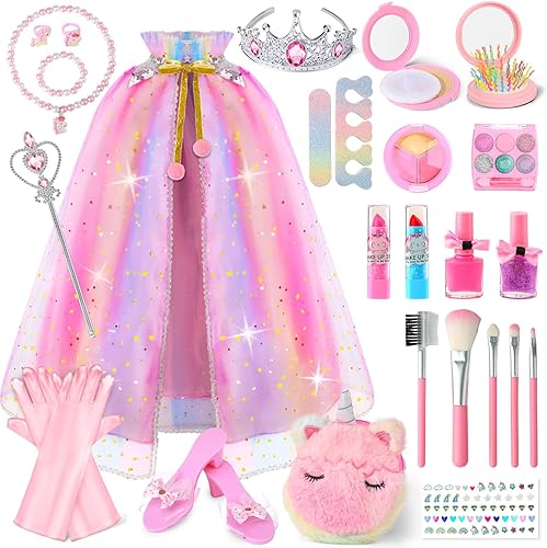 Kit de maquillaje para niños y juego de disfraz de princesa para niñas de 3, 4, 5, 6 años, juguete de maquillaje para niños pequeños, regalo de