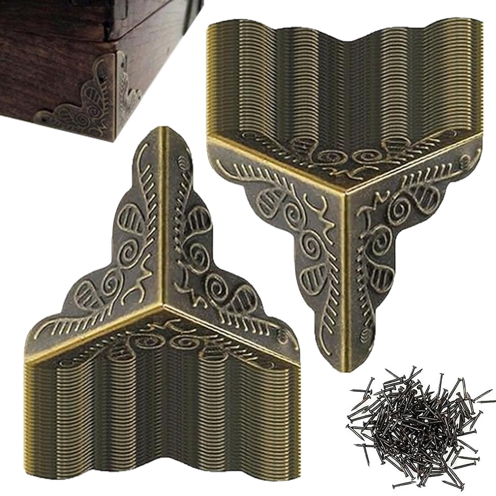 Stair Corner Dust Guards – 100PCS Retro Box Corner Protectors | Decorative Box Corner Guard, Vintage Dust Corners for Stairs | Elegant Stair Corners for Home, Antique Design for Boxes & Furniture