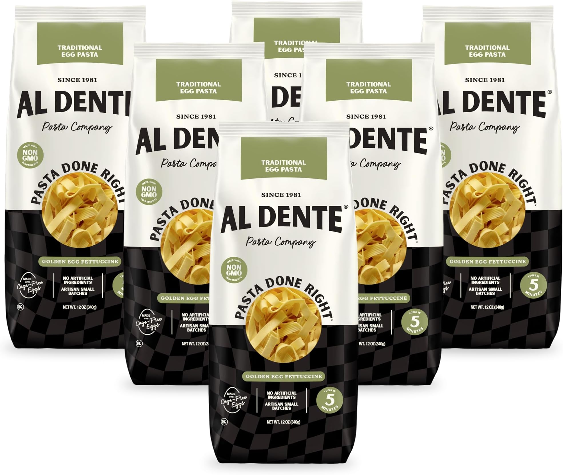 Golden Egg Fettuccine – All-Natural, Hand-Crafted Egg Pasta. Traditional Pasta Noodles Made with Cage-Free Eggs and Semolina. Great for Pastas, Soups, Stews. 12oz Bags (Pack of 6)