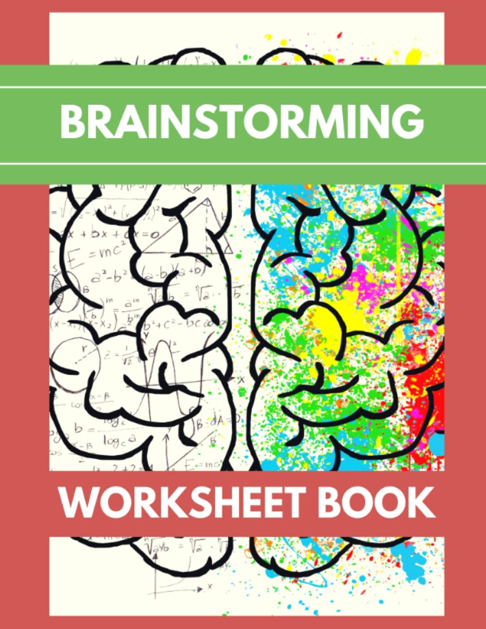 Brainstorming Worksheet Book: Red Green Cream Abstract Cover Illustrative Design