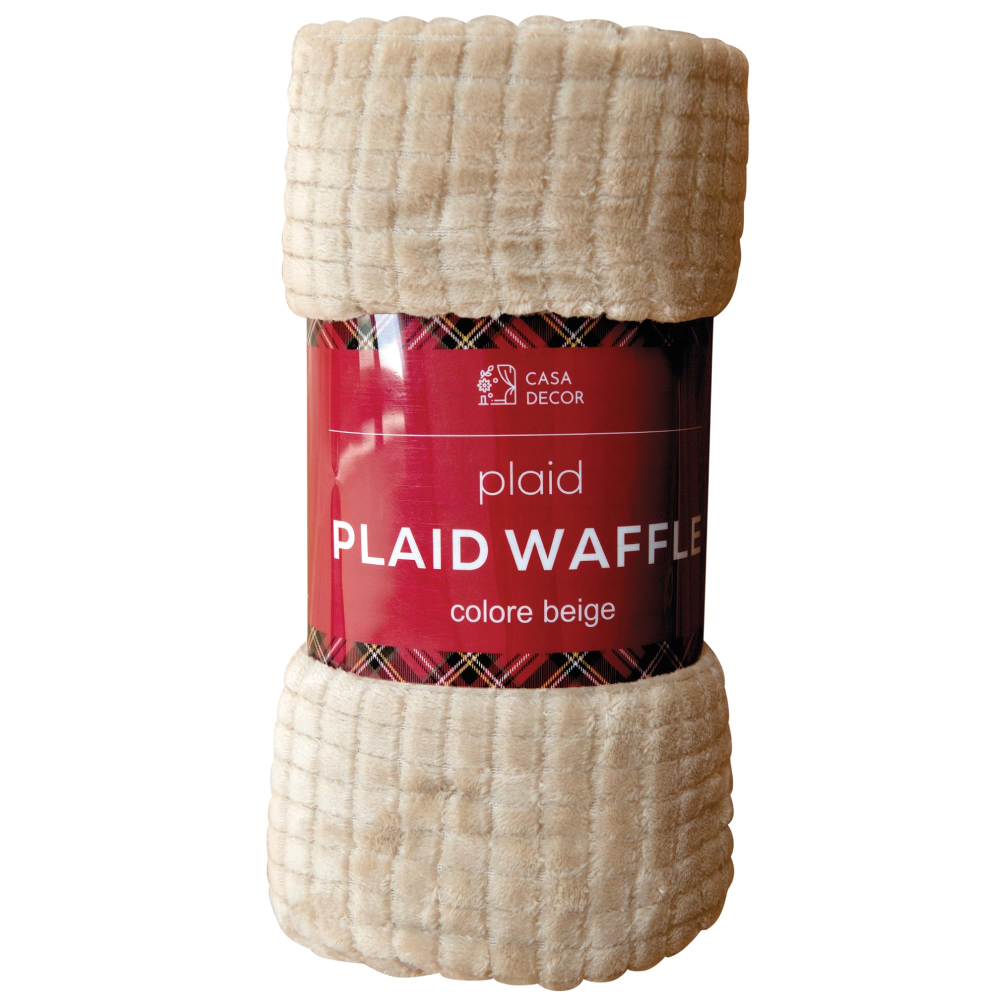 Comart - Plaid Waffle - 200x220 cm Beige - Morbida Coperta Effetto Pile