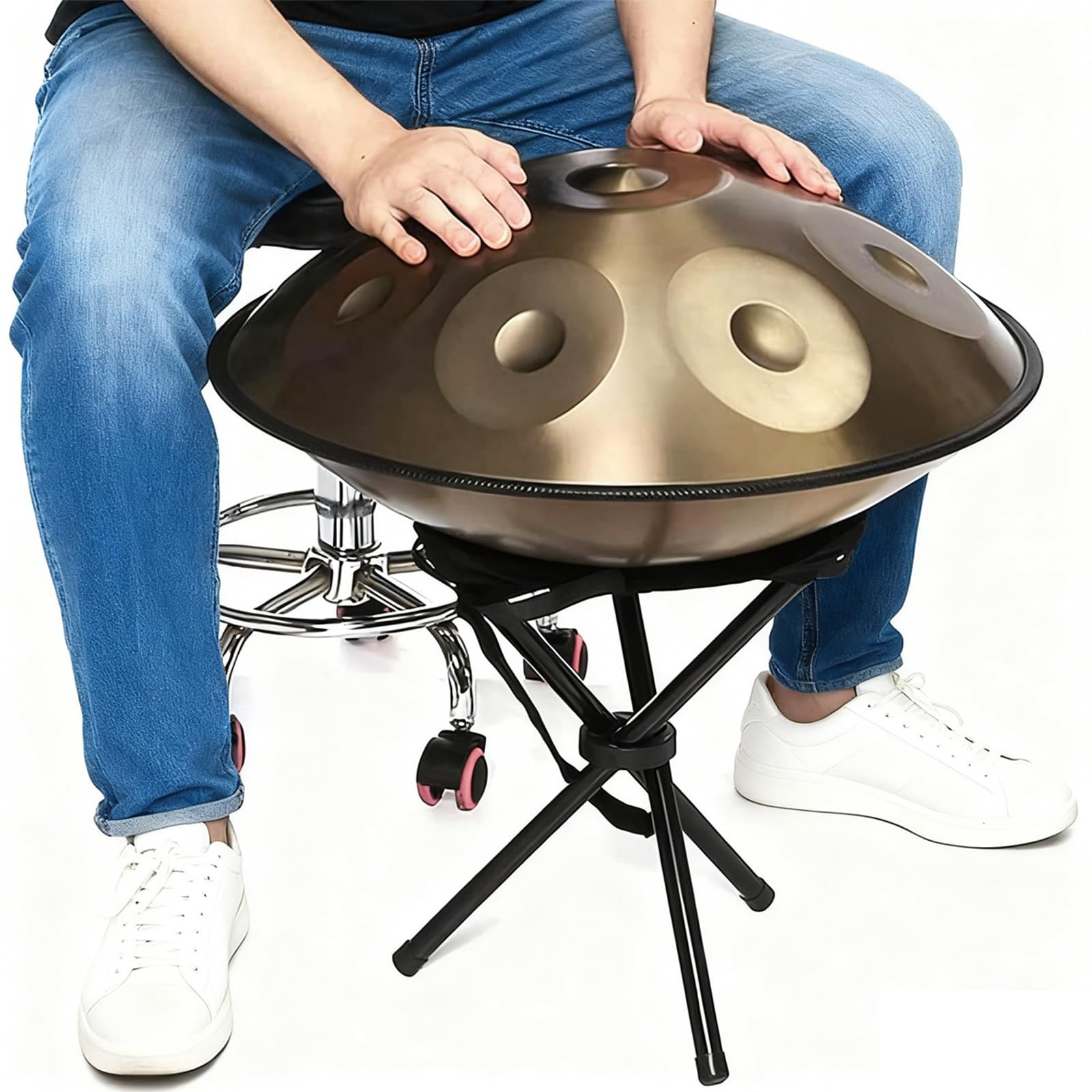 Tamburo A Mano 56cm, 10 Note In Re Minore, Handpan Strumento A Percussione Con Mazze, Supporto E Borsa Per Trasporto, Tamburo Sonoro Curativo Per Adulti Principianti(Gray)
