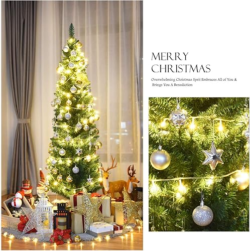 Miniatura 59 de Goplus - Árbol de Navidad artificial cónico de 6 pies, 340 puntas de rama, agujas de cloruro de polivinilo premium, delgado con soporte de metal